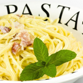 Proteïnespaghetti carbonara